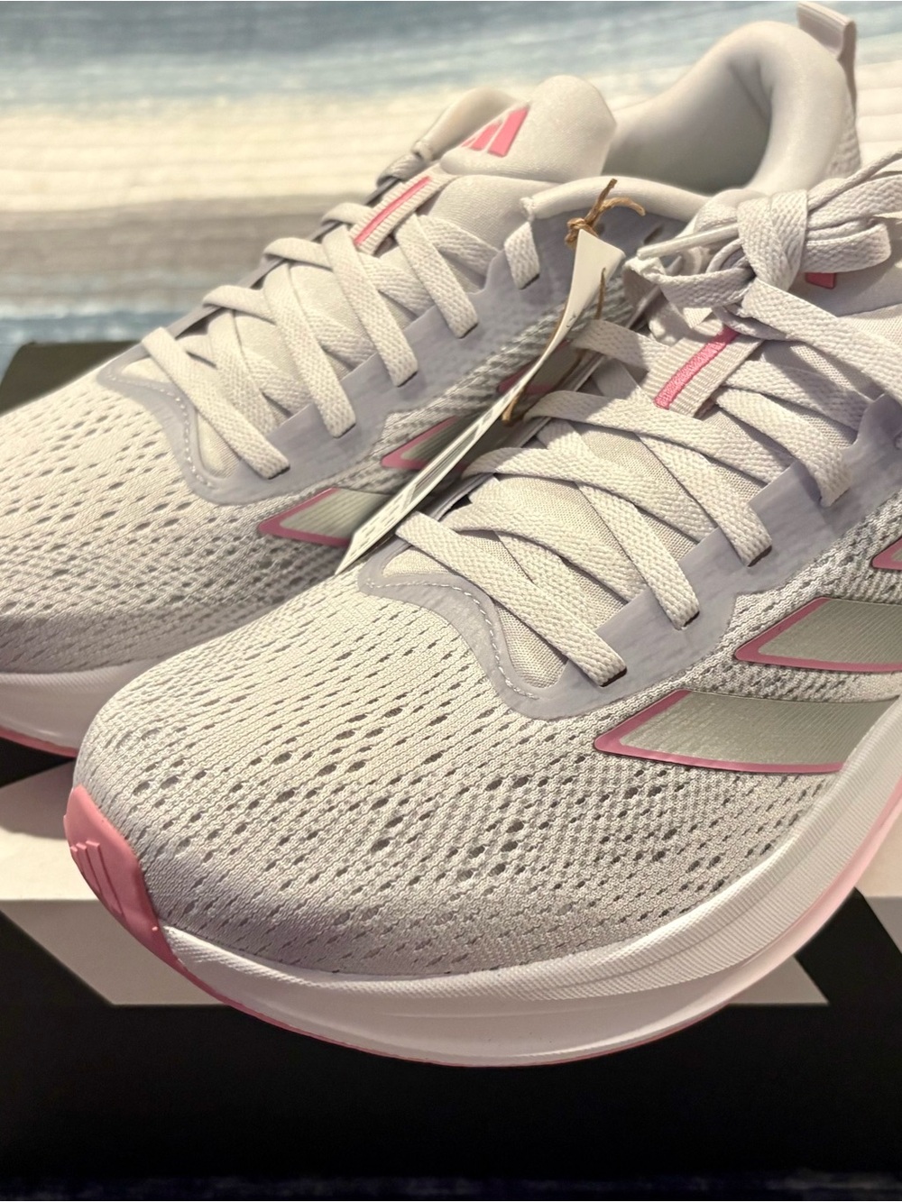 adidas Women’s White & Pink Cushion Run Sneakers - Picture 2 of 5